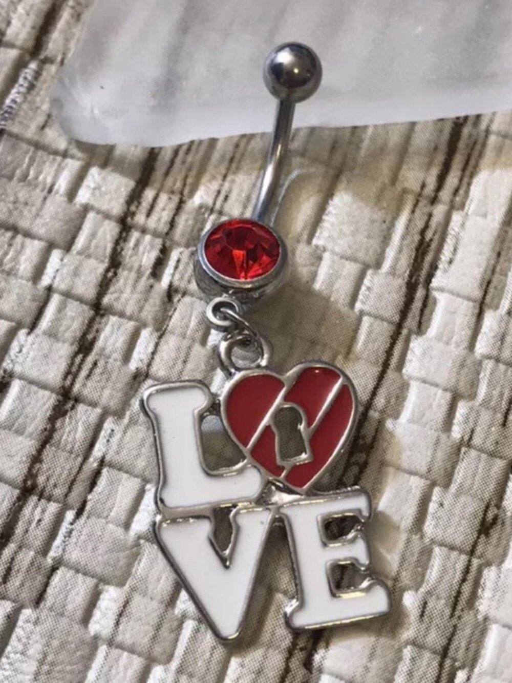 Red Gem Love dangle belly button ring navel ring piercing new 14G
